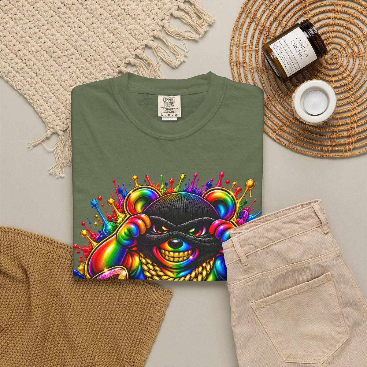 Unisex Garment-Dyed T-shirt-RAINBOW MASK LOGO GLOCK SB CROWN LOGO-SCUMMIEBEARZ™