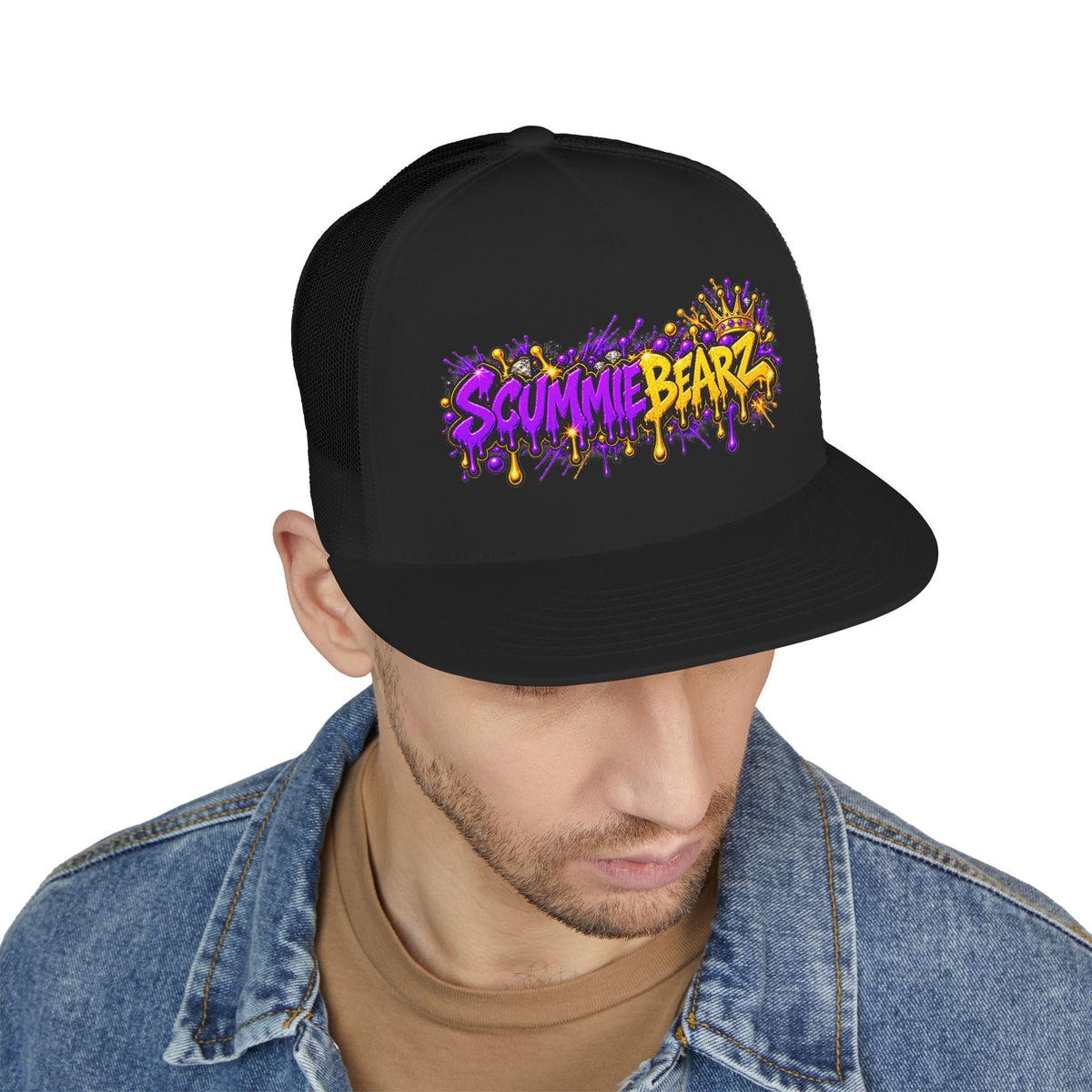 5 Panel Trucker Cap-PURPLE/GOLD SCUMMIEBEARZ LOGO-SCUMMIEBEARZ™