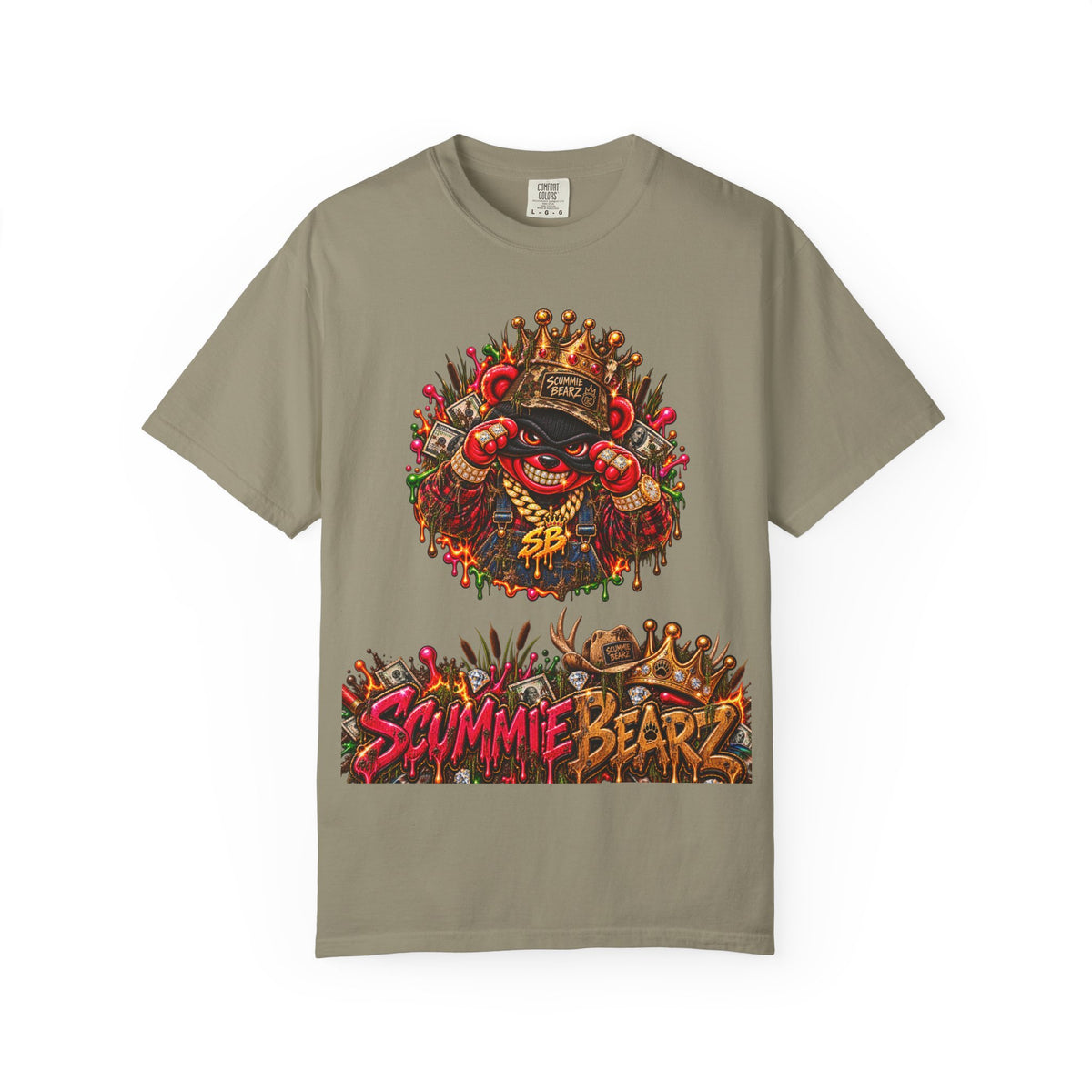 Unisex Garment-Dyed T-shirt--HILLBILLY COUNTY FAIR OUTLAWS/CROWN SB LOGO-SCUMMIEBEARZ™️