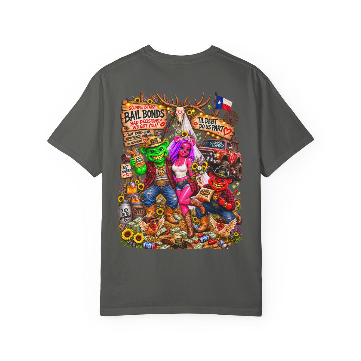 Unisex Garment-Dyed T-shirt-RED CROWN MASK LOGO BAIL BONDS-SCUMMINGBEARZ™