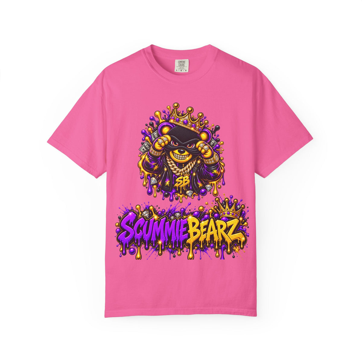 Unisex Garment-Dyed T-shirt-PURPLE&GOLD CROWN MASK LOGO GET SERVED CROWN SB LOGO-SCUMMIEBEARZ™