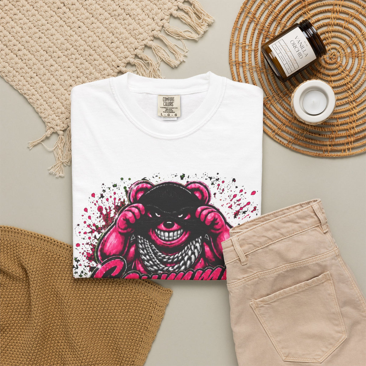 Unisex Garment-Dyed T-shirt-PINK MASK LOGO& IF YOU SLIP SHE WILL GRIP-SCUMMIEBEARZ™