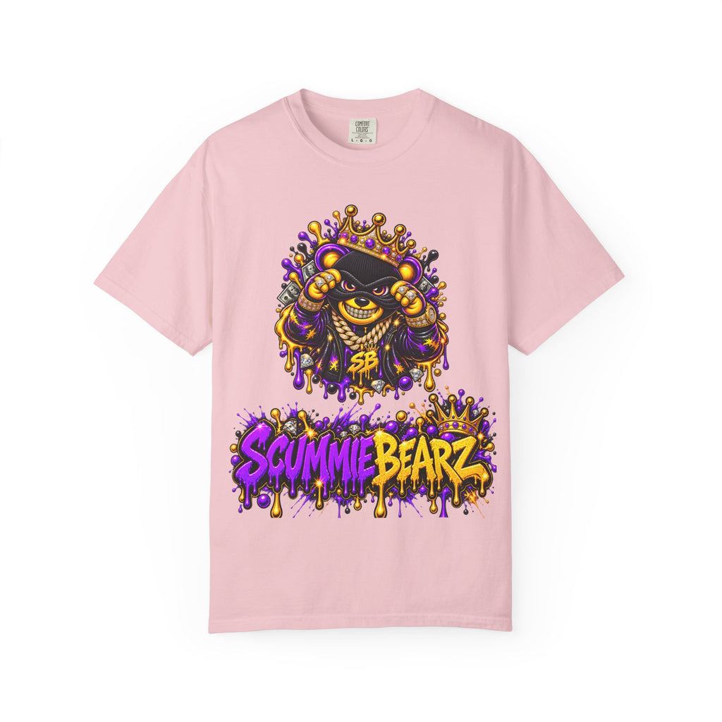 Unisex Garment-Dyed T-shirt-PURPLE&GOLD CROWN MASK LOGO GET SERVED CROWN SB LOGO-SCUMMIEBEARZ™