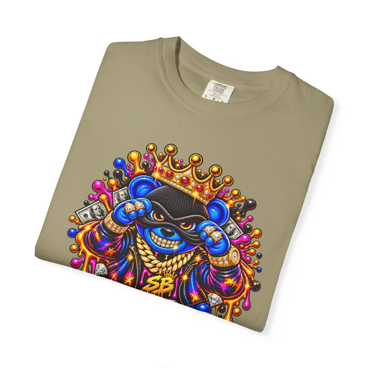 Unisex Garment-Dyed T-shirt-BLUE&PINK CROWN MASK LOGO MONEY GLOCK CROWN SB LOGO-SCUMMIEBEARZ™