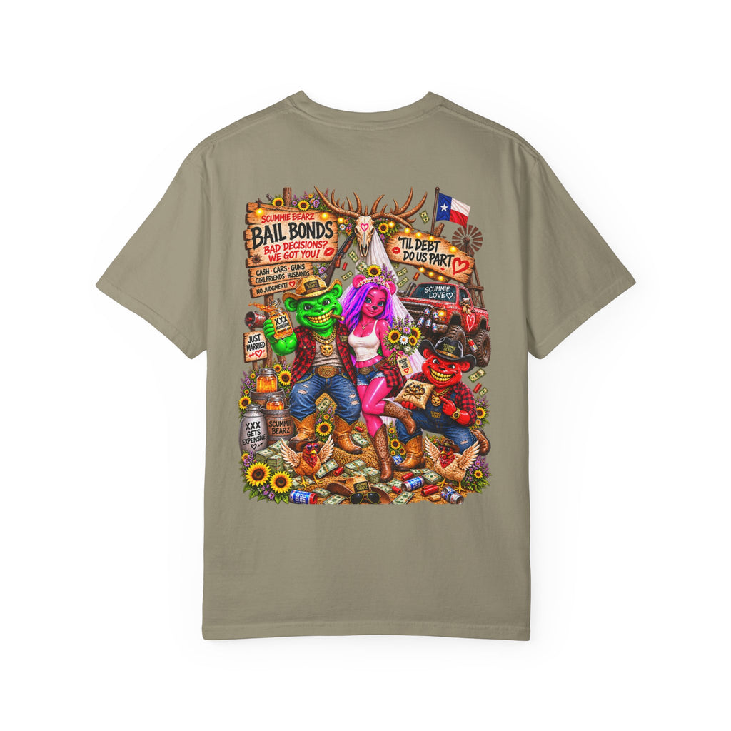 Unisex Garment-Dyed T-shirt-RED CROWN MASK LOGO BAIL BONDS-SCUMMINGBEARZ™