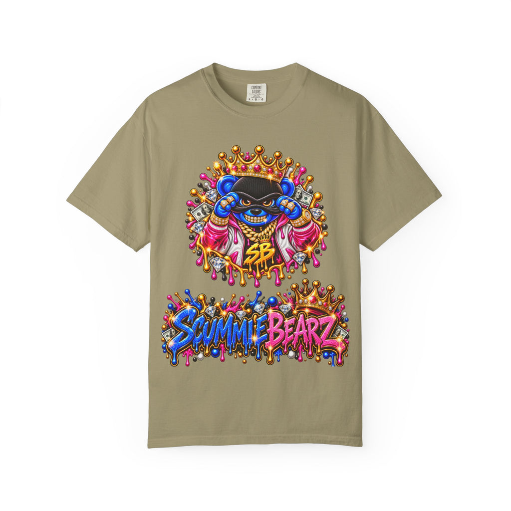Unisex Garment-Dyed T-shirt-BLUE&PINK CROWN MASK LOGO CHOSEN BY GOD-SCUMMINGBEARZ™