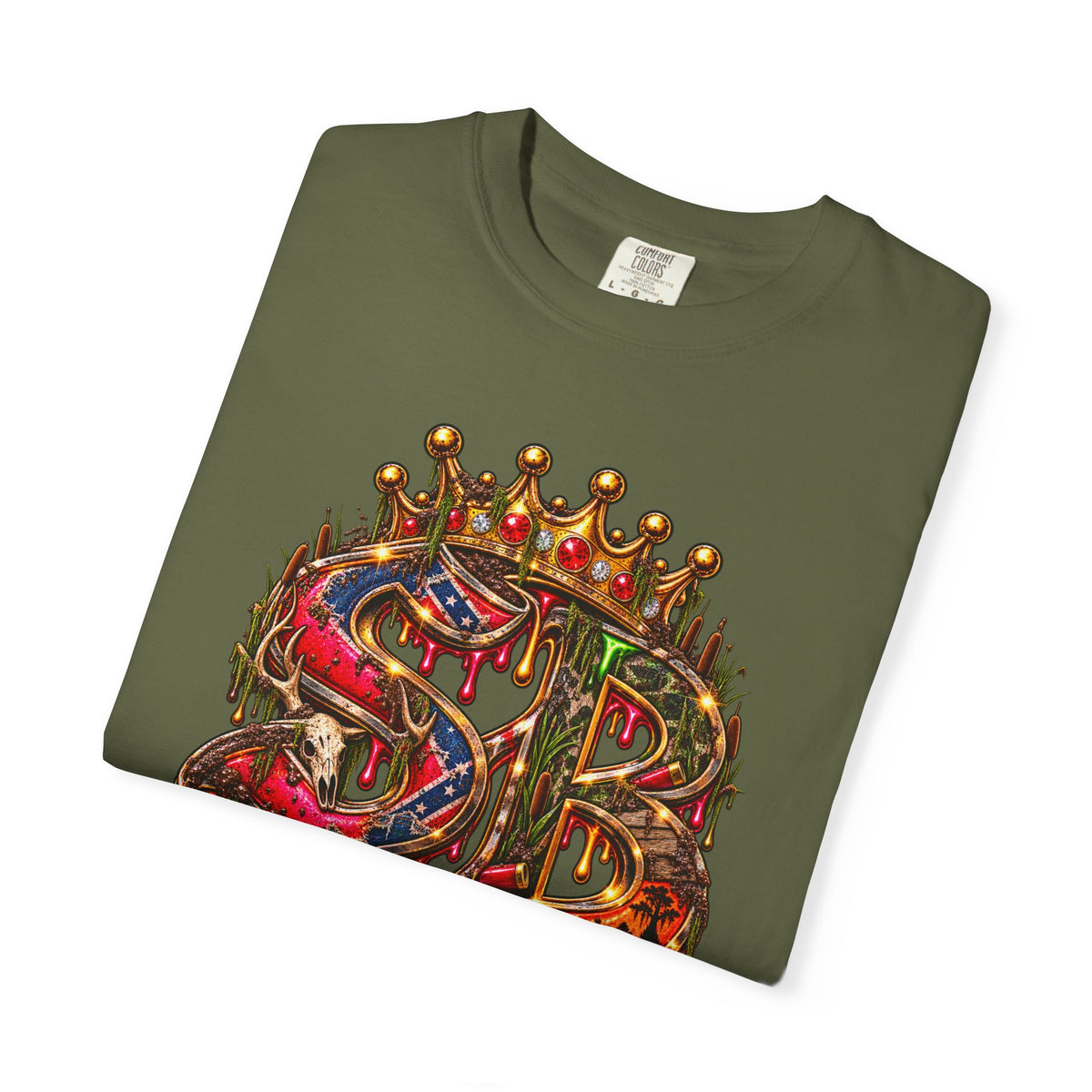 Unisex Garment-Dyed T-shirt--HILLBILLY DEAD OR RICH/SB CROWN LOGO-SCUMMIEBEARZ™️