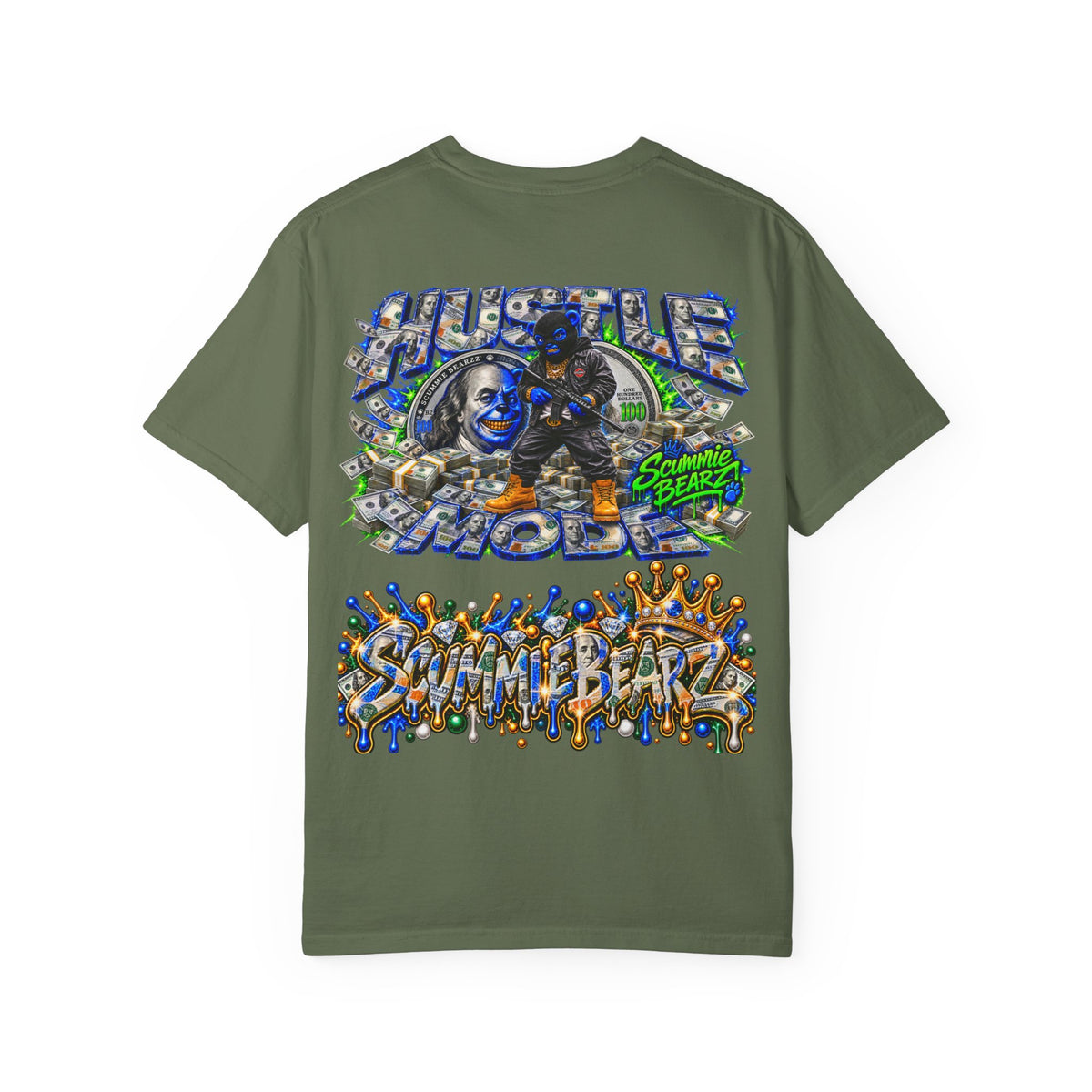 Unisex Garment-Dyed T-SHIRT- HUSTLE MODE/SB CROWN LOGO-SCUMMIEBEARZ™