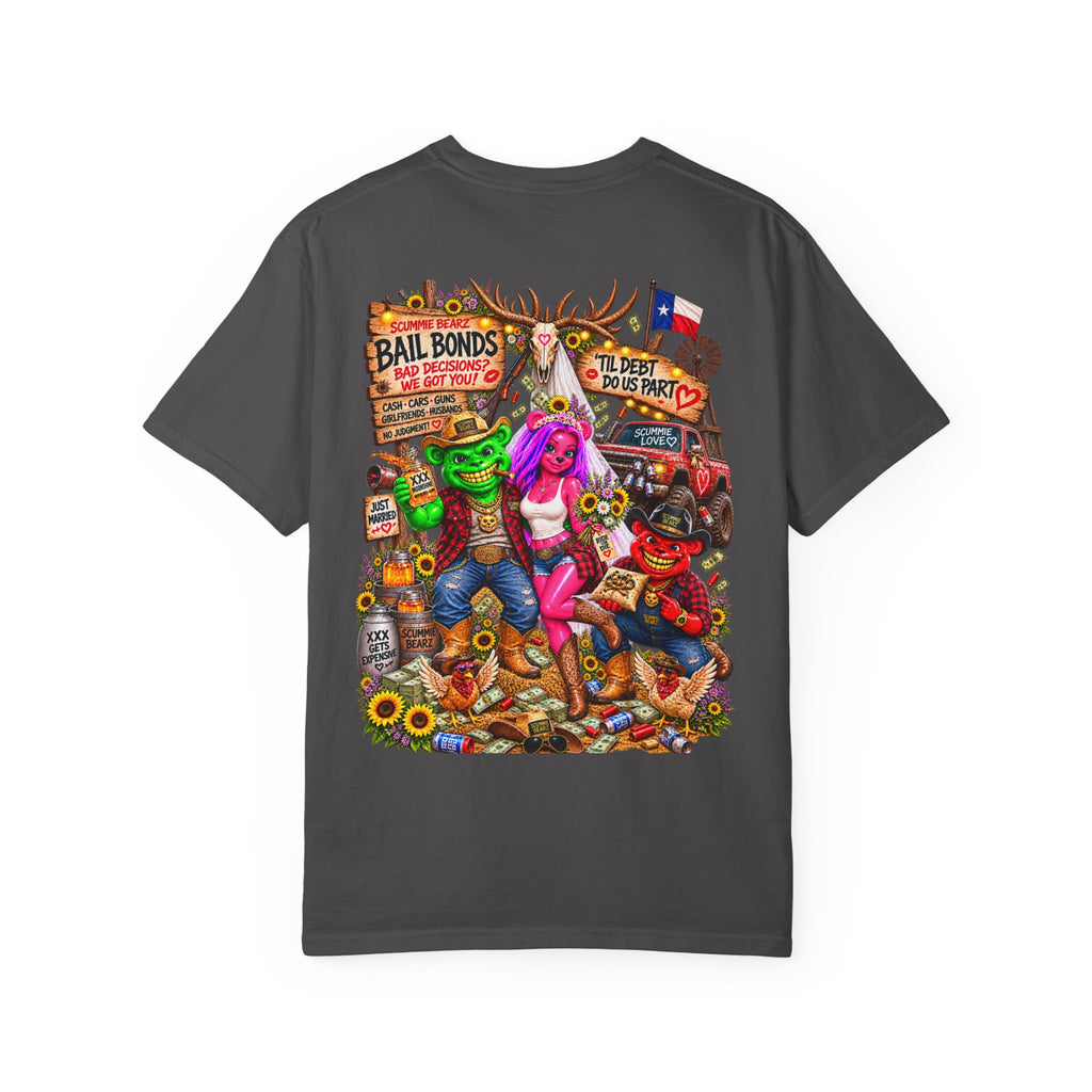 Unisex Garment-Dyed T-shirt-RED CROWN MASK LOGO BAIL BONDS-SCUMMINGBEARZ™