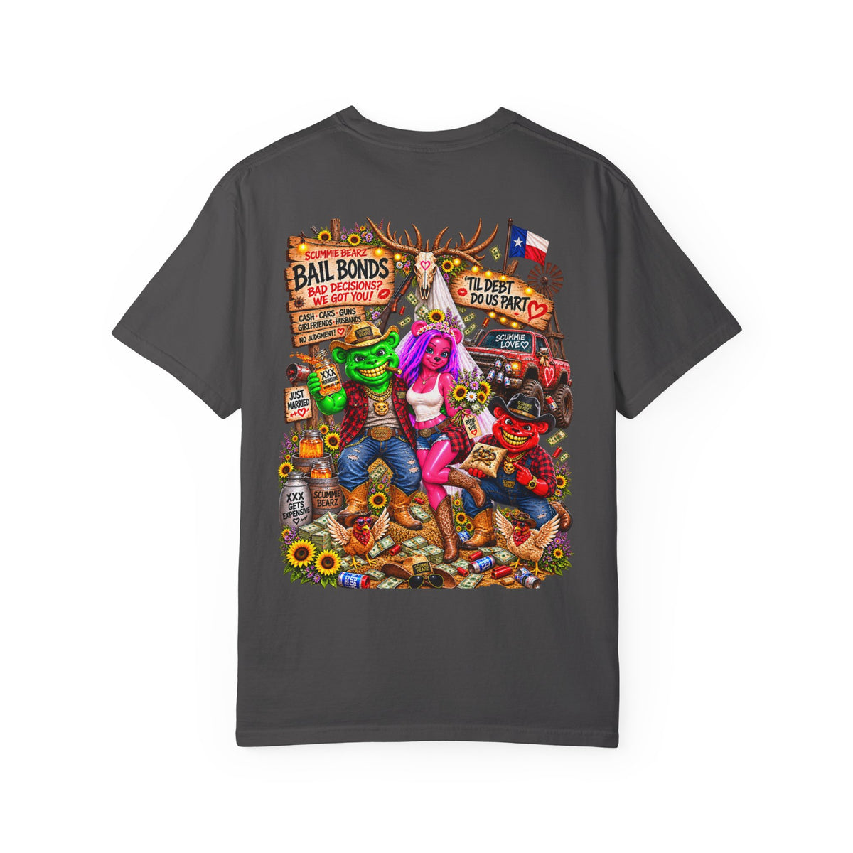 Unisex Garment-Dyed T-shirt-RED CROWN MASK LOGO BAIL BONDS-SCUMMINGBEARZ™