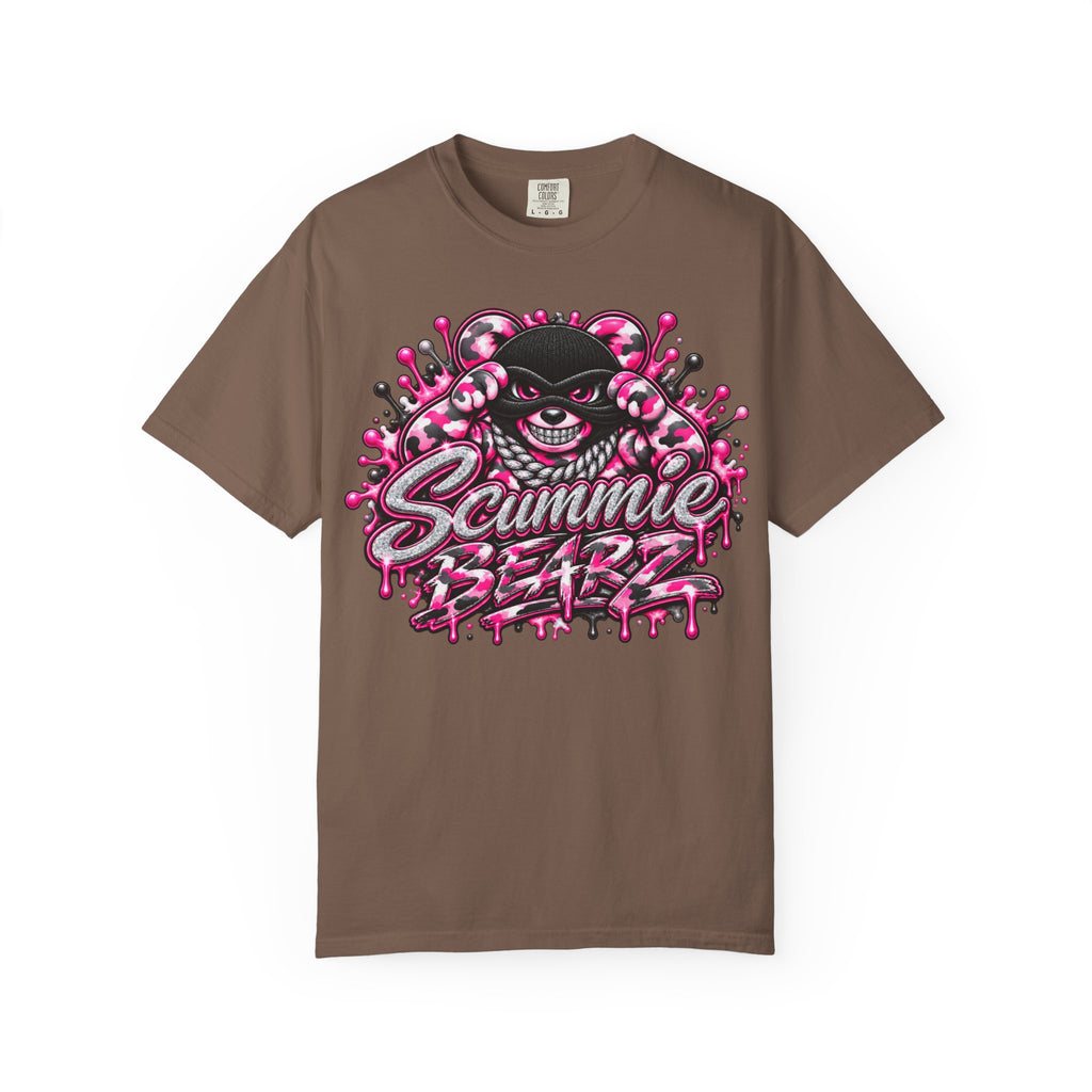 Unisex Garment-Dyed T-shirt-PINK CAMO MASK LOGO GLOCK -SCUMMIEBEARZ™