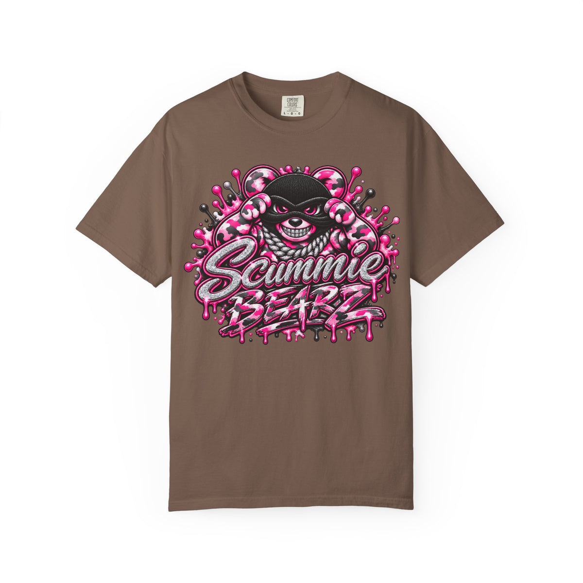 Unisex Garment-Dyed T-shirt-PINK CAMO MASK LOGO GLOCK -SCUMMIEBEARZ™