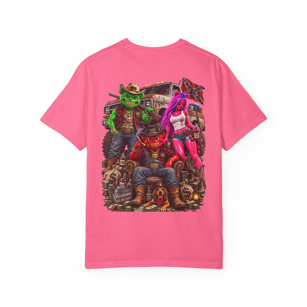 Unisex Garment-Dyed T-shirt-RED CROWN MASK LOGO HILLBILLY -SCUMMIEBEARZ™