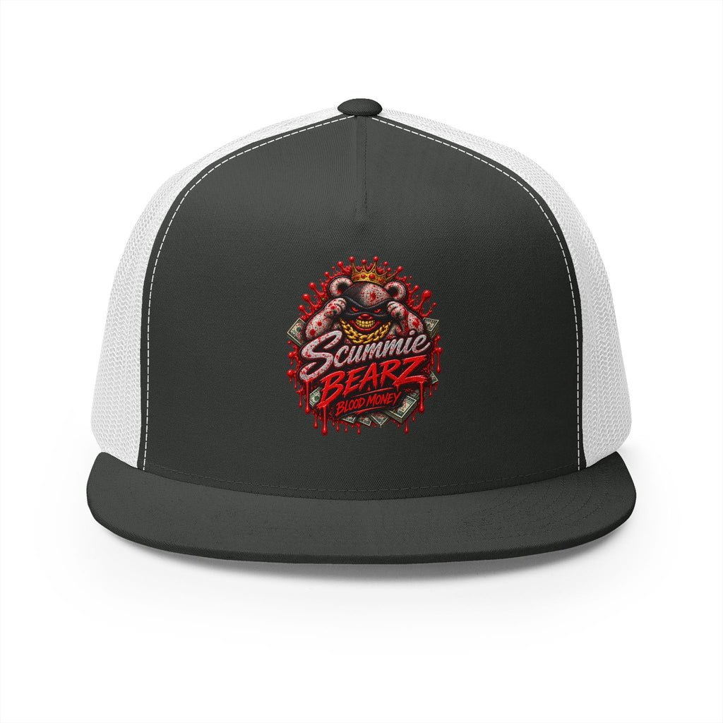 5 Panel Trucker Cap-	RED BLOOD MONEY MASK LOGO-SCUMMIEBEARZ™