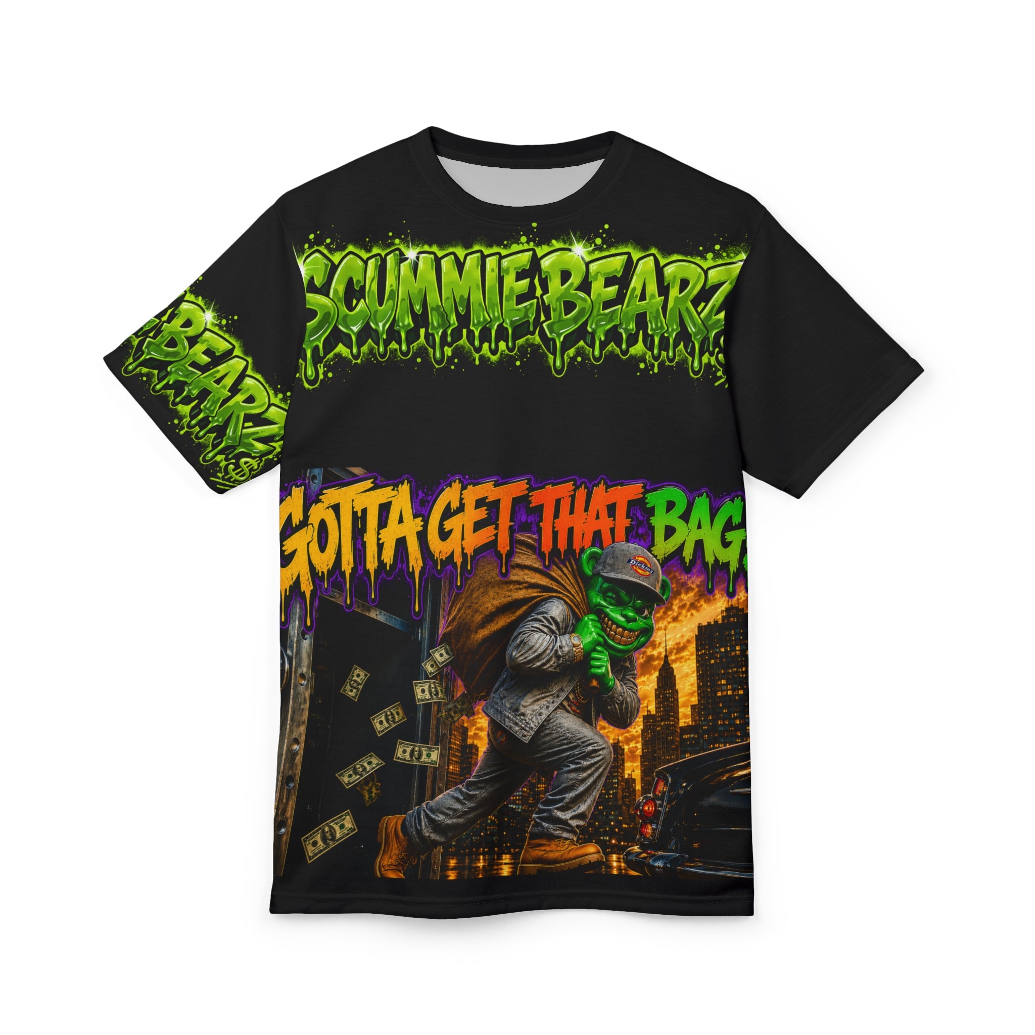 SCUMMIEBEARZ GOTTA GET THAT BAG BANK HEIST COLLECTION AOP Edition Unisex Graphic Tee