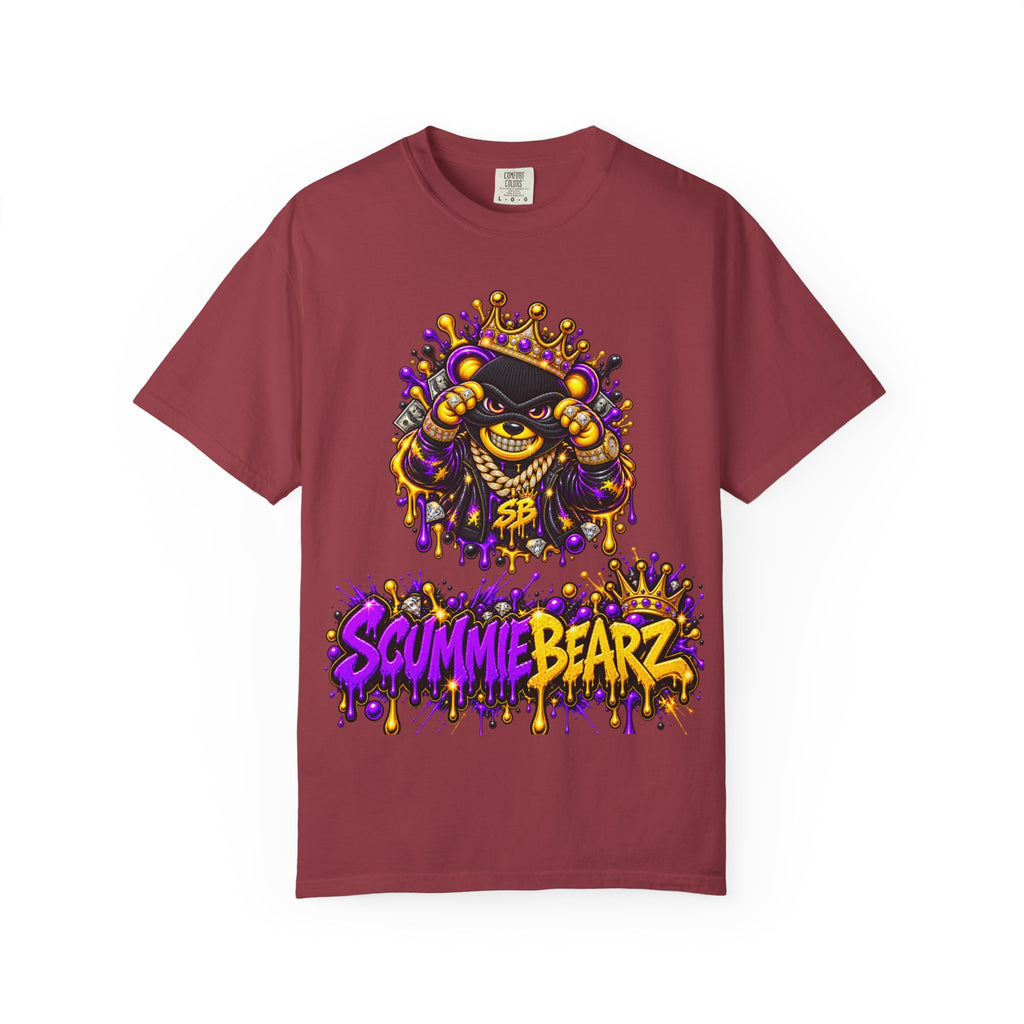 Unisex Garment-Dyed T-shirt-PURPLE&GOLD CROWN MASK LOGO GET SERVED CROWN SB LOGO-SCUMMIEBEARZ™