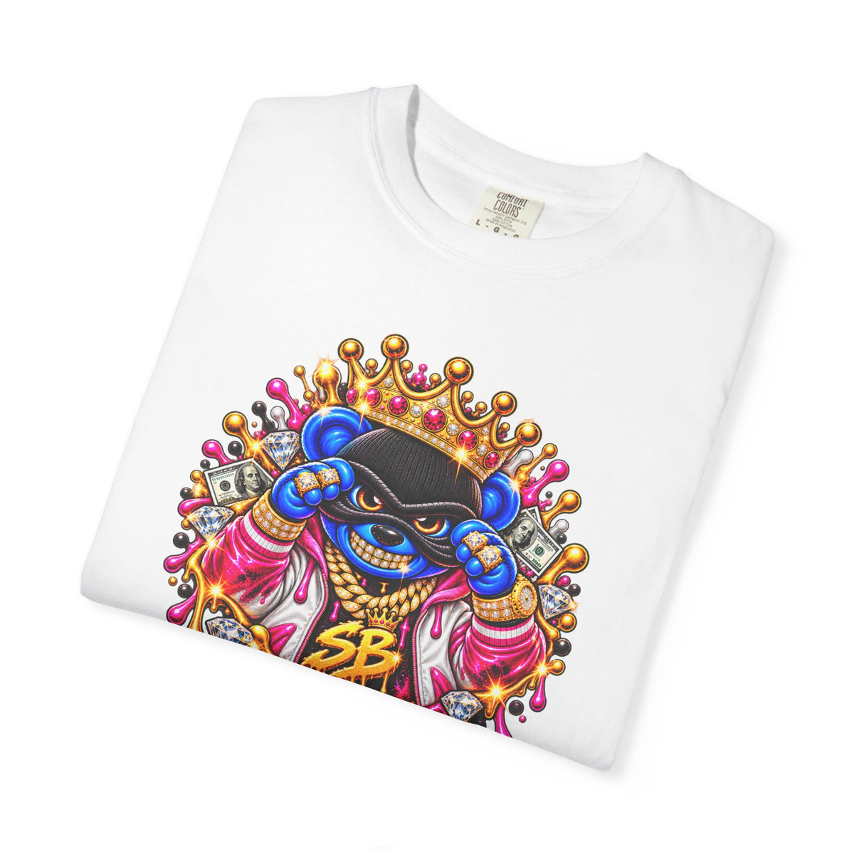 Unisex Garment-Dyed T-shirt-BLUE&PINK CROWN MASK LOGO PRAY BIG -SCUMMIEBEARZ™