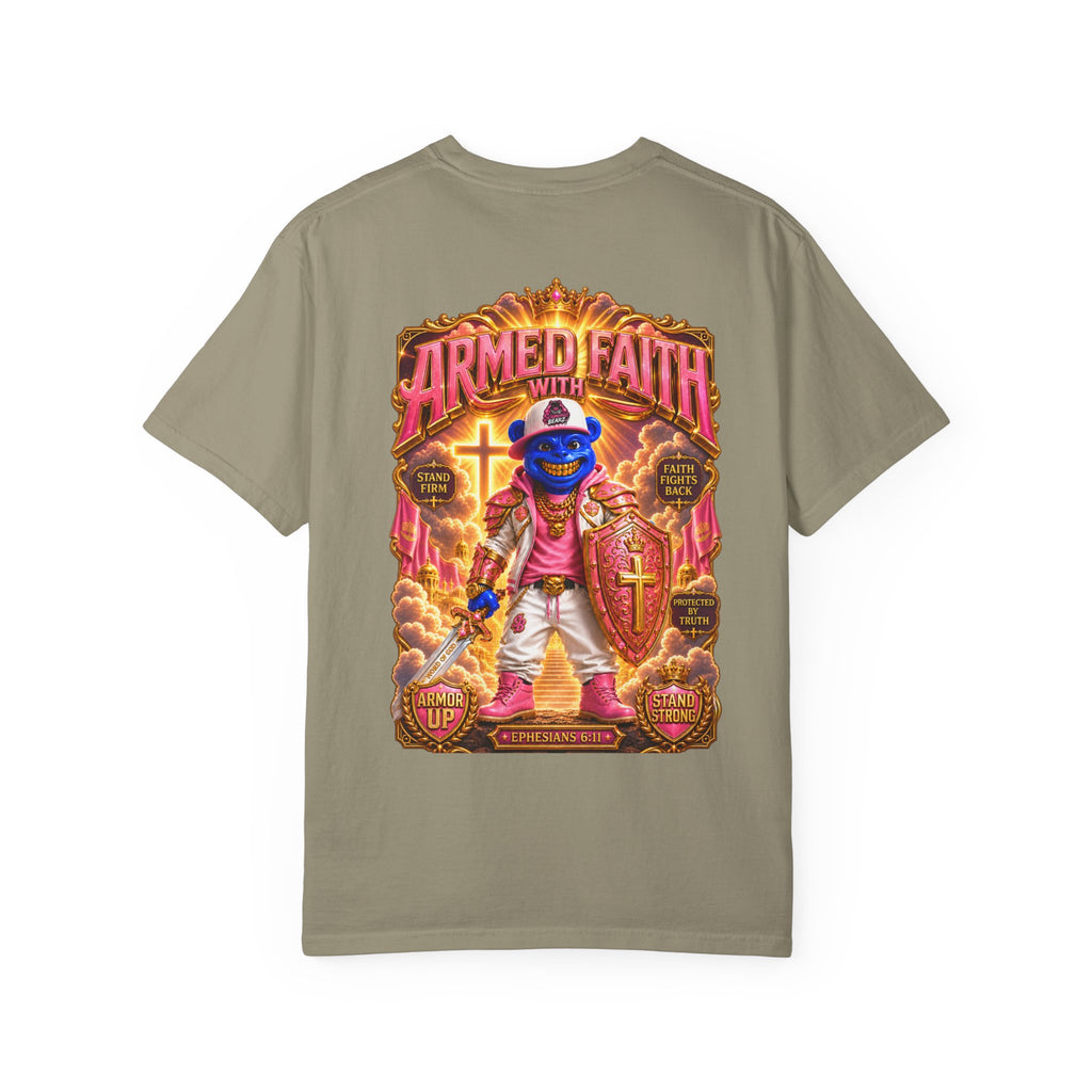 Unisex Garment-Dyed T-shirt-BLUE&PINK CROWN SB LOGO ARMED WITH FAITH-SCUMMIEBEARZ™