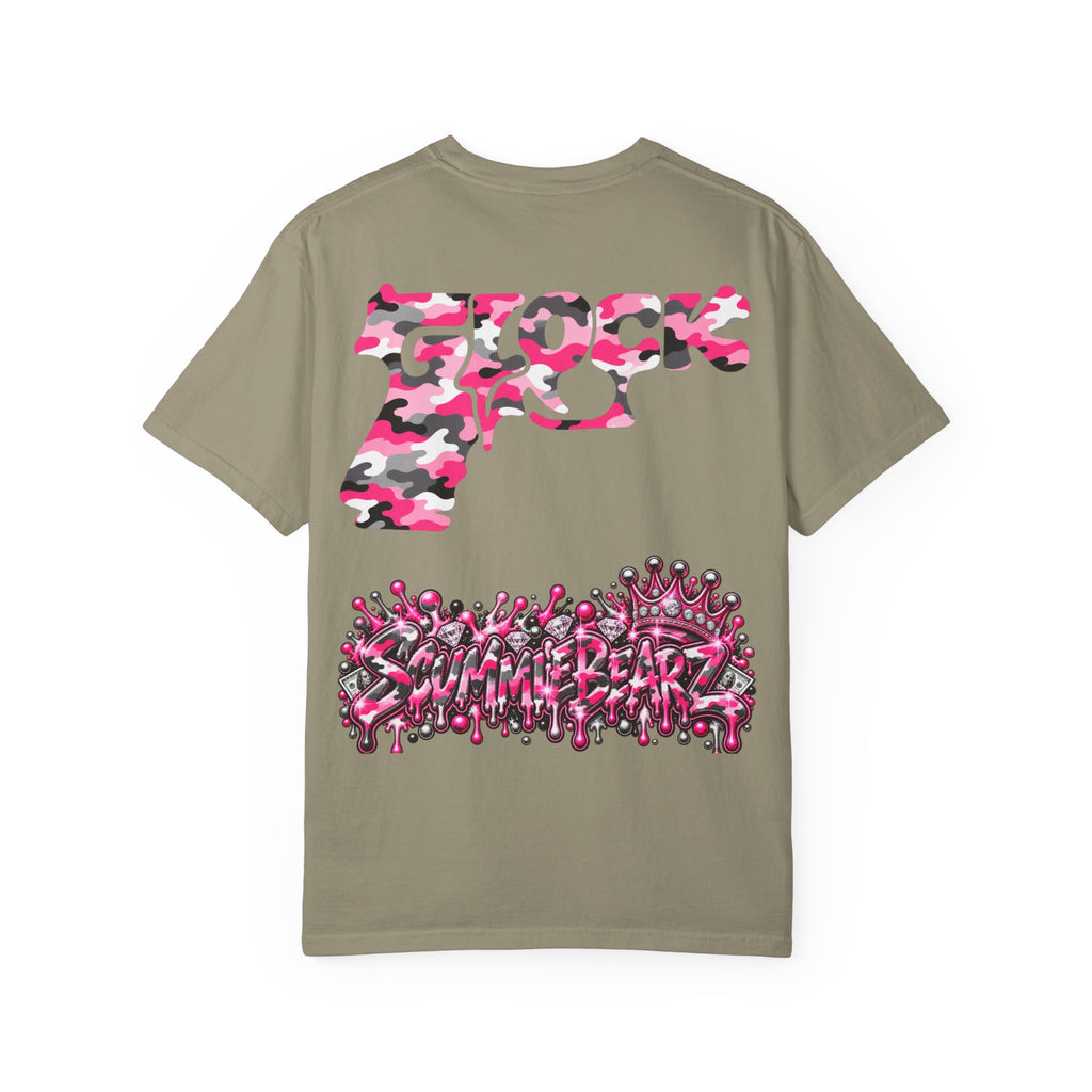 Unisex Garment-Dyed T-shirt-PINK CAMO MASK LOGO GLOCK -SCUMMIEBEARZ™