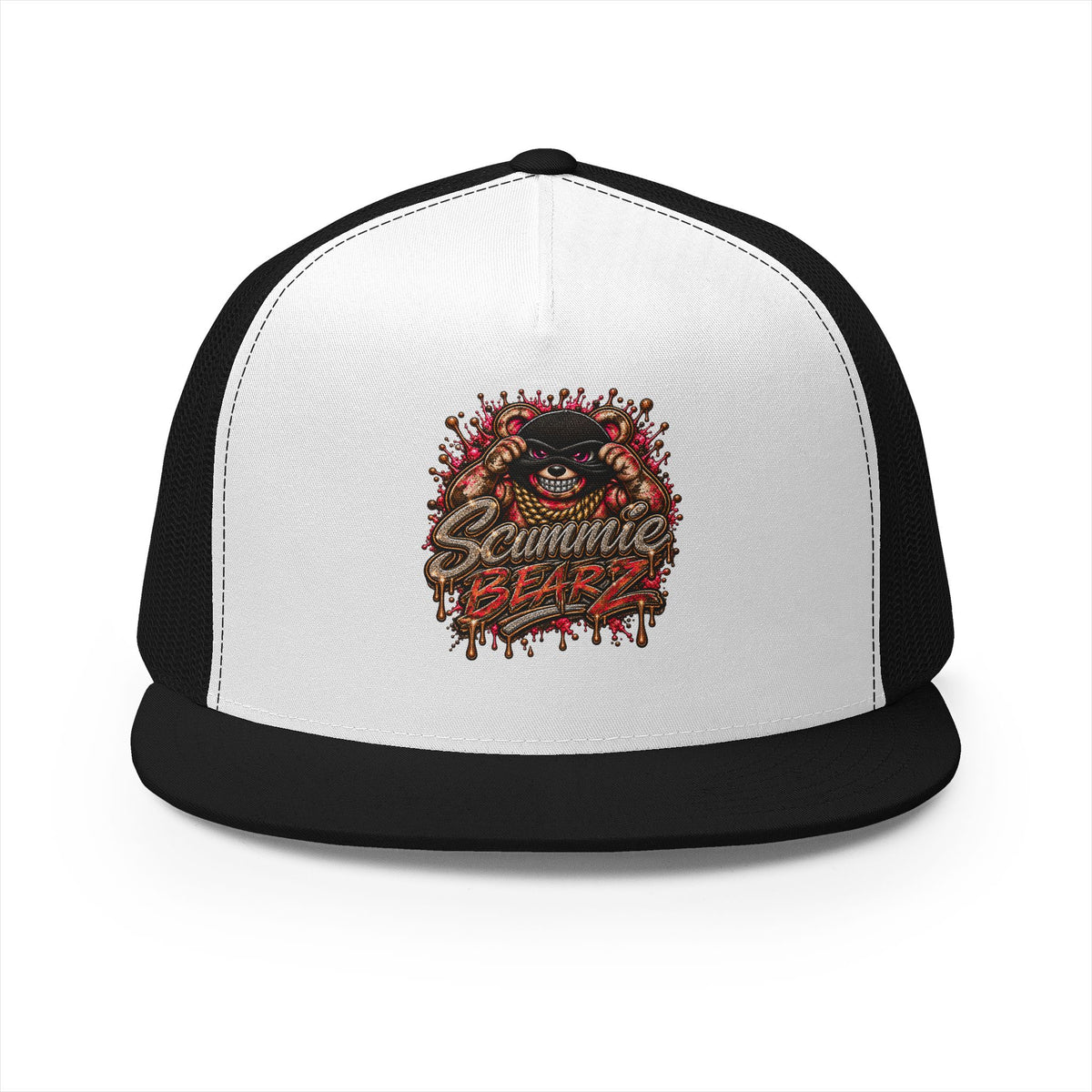 5 Panel Trucker Cap-RED/GOLD MASK LOGO-SCUMMIEBEARZ™