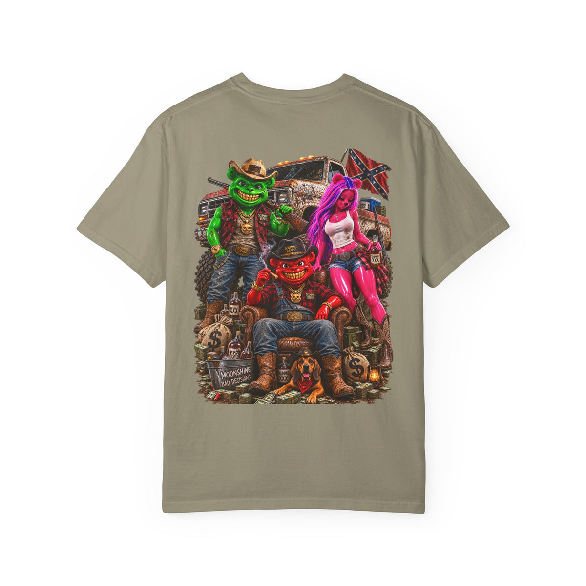 Unisex Garment-Dyed T-shirt-RED CROWN MASK LOGO HILLBILLY -SCUMMIEBEARZ™