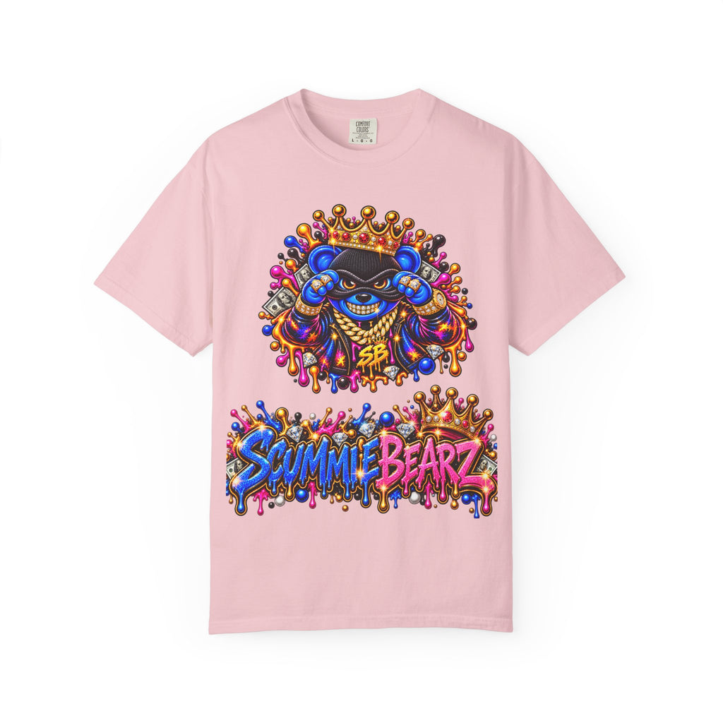 Unisex Garment-Dyed T-shirt-BLUE&PINK CROWN MASK LOGO MONEY GLOCK CROWN SB LOGO-SCUMMIEBEARZ™