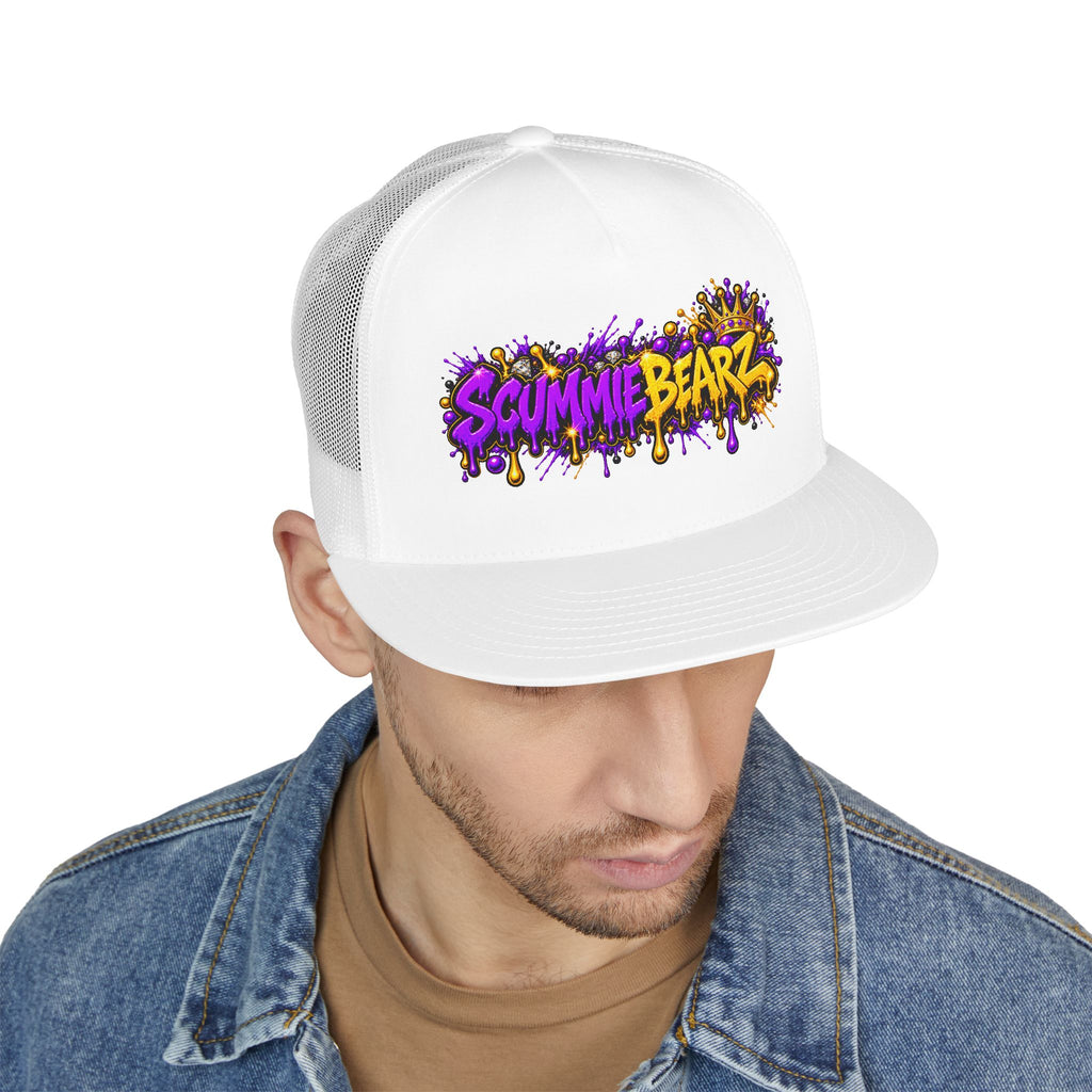 5 Panel Trucker Cap-PURPLE/GOLD SCUMMIEBEARZ LOGO-SCUMMIEBEARZ™