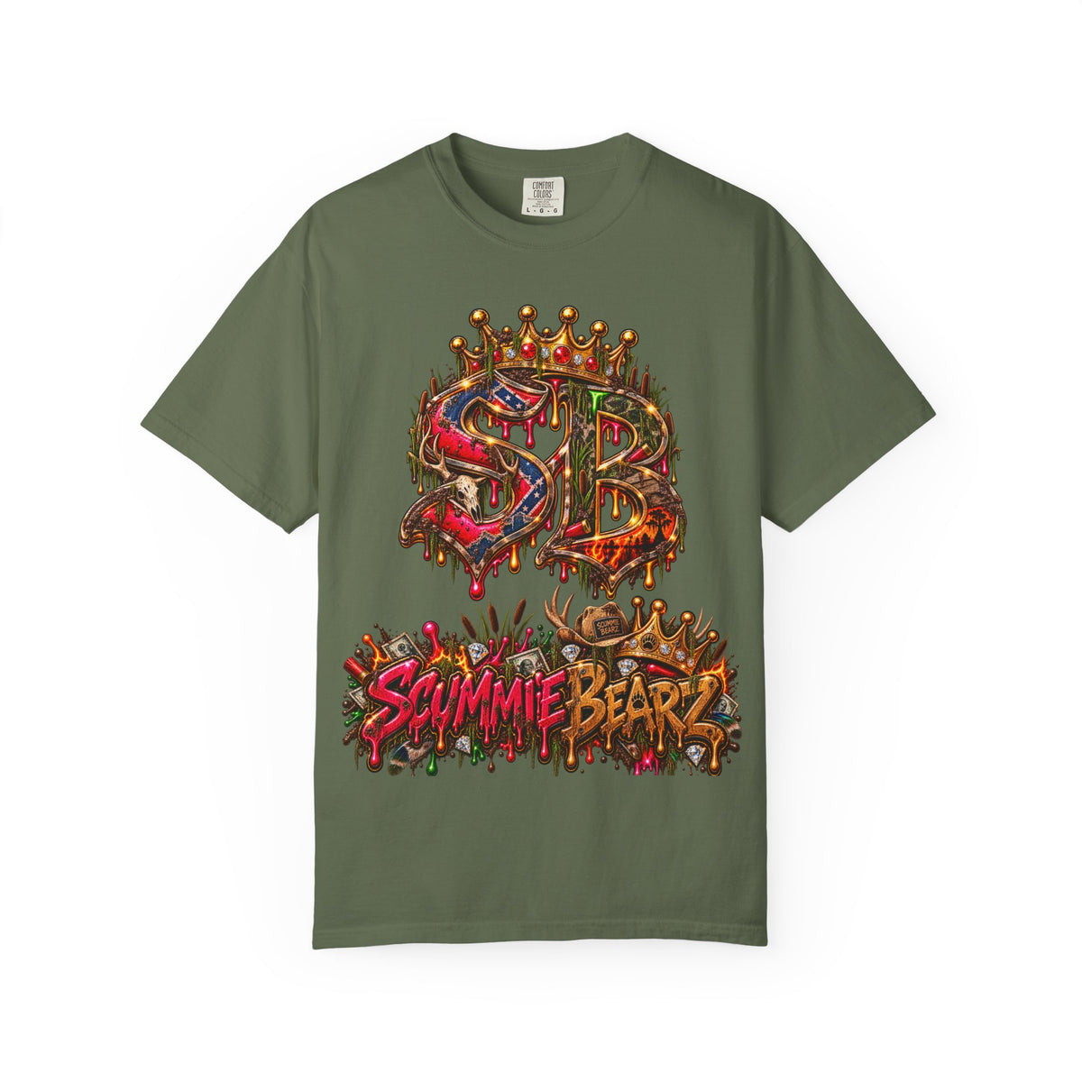 Unisex Garment-Dyed T-shirt-HILLYBILLY CROWN SB LOGO HILLBILLY -SCUMMIEBEARZ™
