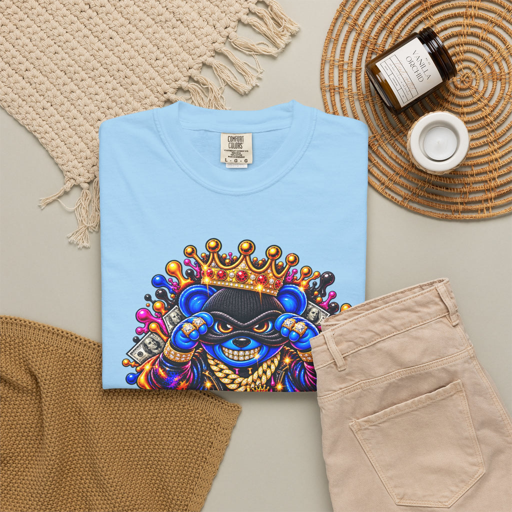 Unisex Garment-Dyed T-shirt-BLUE&PINK CROWN MASK LOGO MONEY GLOCK CROWN SB LOGO-SCUMMIEBEARZ™