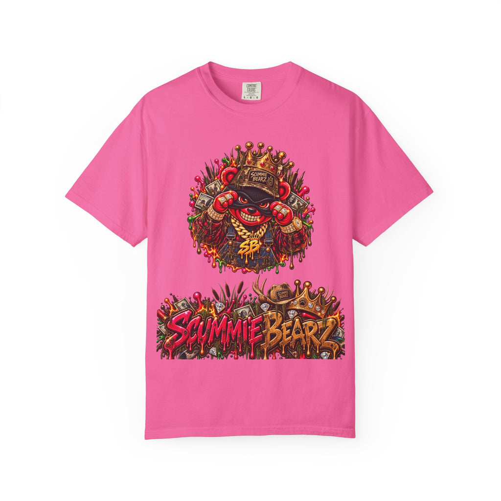 Unisex Garment-Dyed T-shirt-RED CROWN MASK LOGO HILLBILLY -SCUMMIEBEARZ™