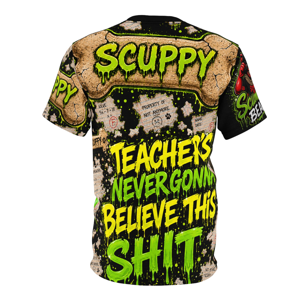 Unisex AOP Streetwear T-Shirt -Scuppy the SCUMMIE Puppy™ Edition