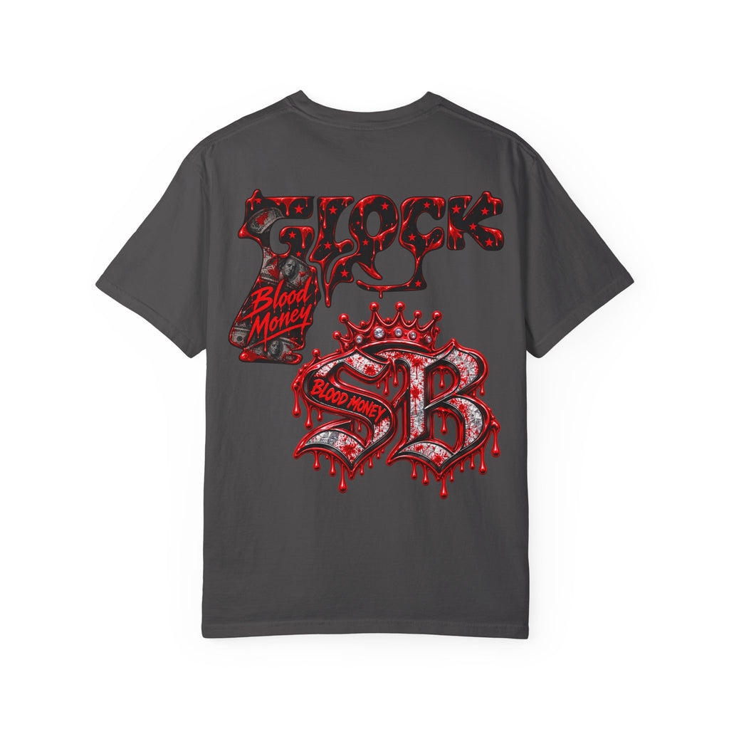 Unisex Garment-Dyed T-SHIRT-BLOOD MONEY GLOCK/SB LOGO/MASK LOGO-SCUMMIEBEARZ™