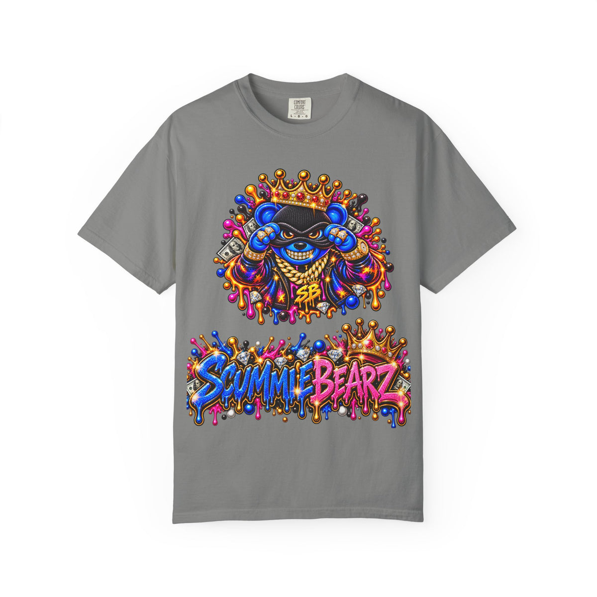 Unisex Garment-Dyed T-shirt-BLUE&PINK CROWN MASK LOGO MONEY GLOCK CROWN SB LOGO-SCUMMIEBEARZ™