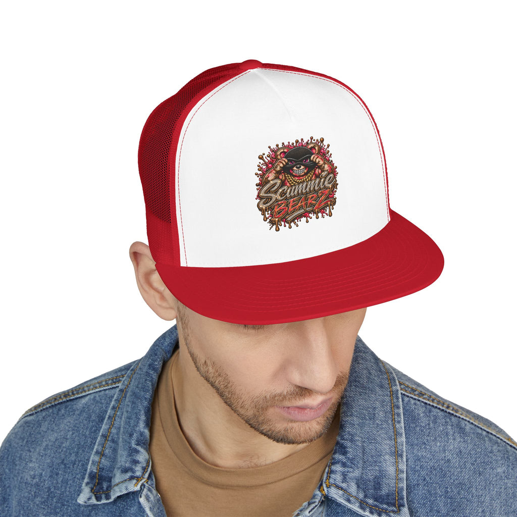 5 Panel Trucker Cap-RED/GOLD MASK LOGO-SCUMMIEBEARZ™