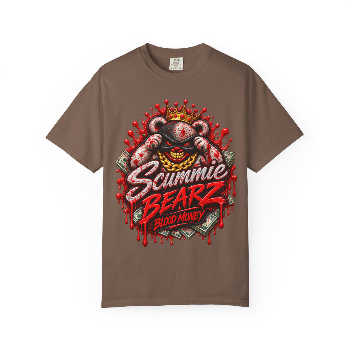 Unisex Garment-Dyed T-SHIRT-BLOOD MONEY GLOCK/MASK LOGO-SCUMMIEBEARZ™