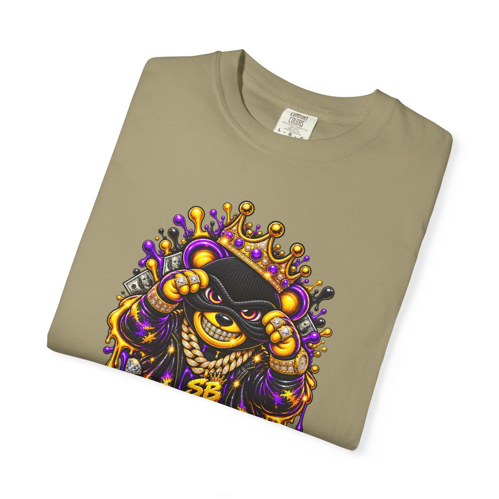 Unisex Garment-Dyed T-shirt-PURPLE&GOLD CROWN MASK LOGO GET SERVED CROWN SB LOGO-SCUMMIEBEARZ™