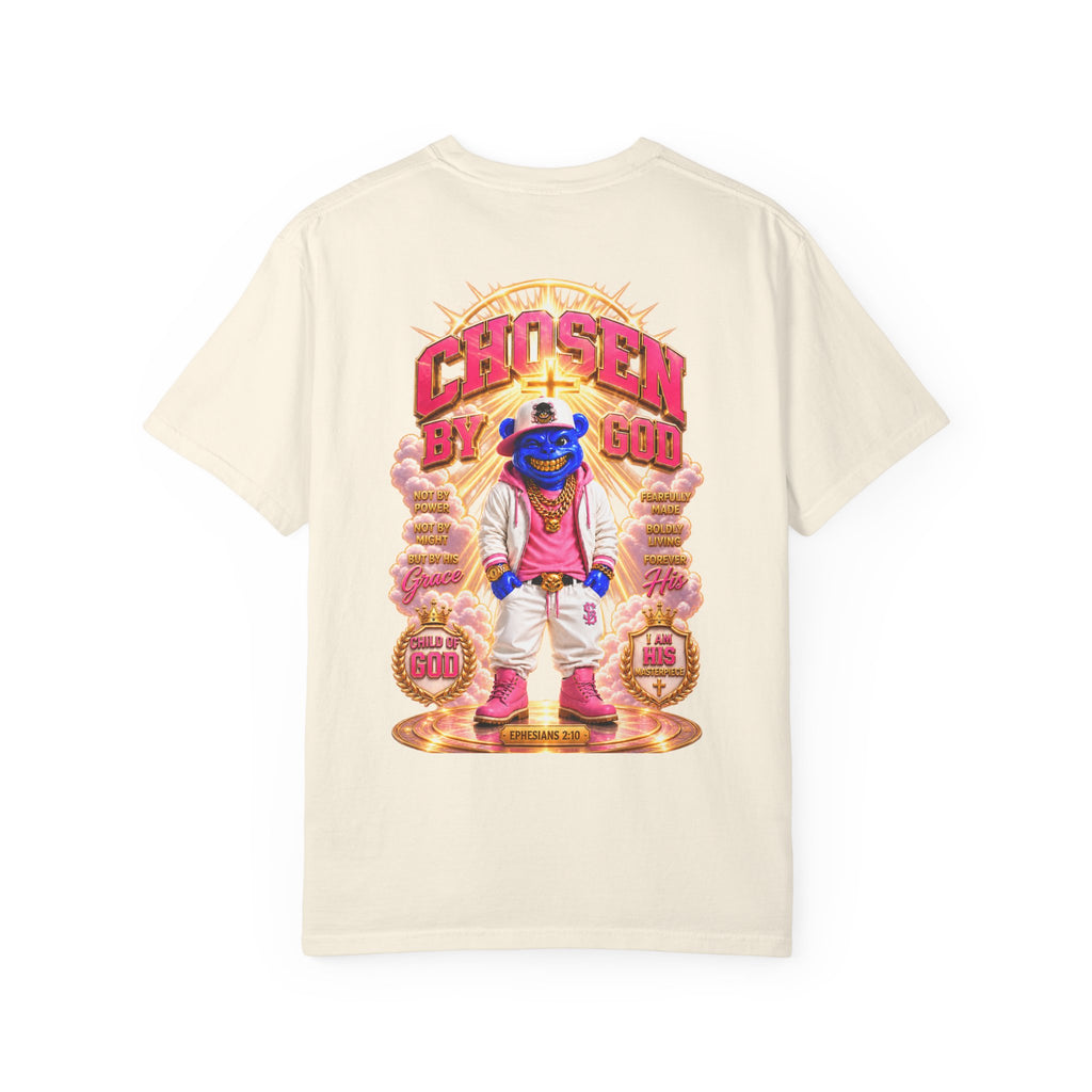 Unisex Garment-Dyed T-shirt-BLUE&PINK CROWN MASK LOGO CHOSEN BY GOD-SCUMMINGBEARZ™