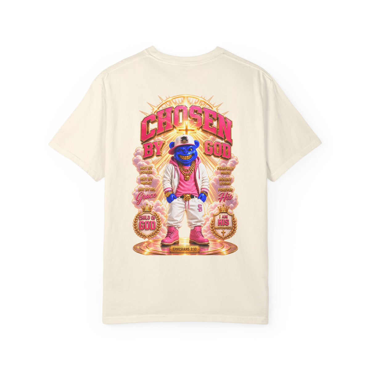 Unisex Garment-Dyed T-shirt-BLUE&PINK CROWN MASK LOGO CHOSEN BY GOD-SCUMMINGBEARZ™