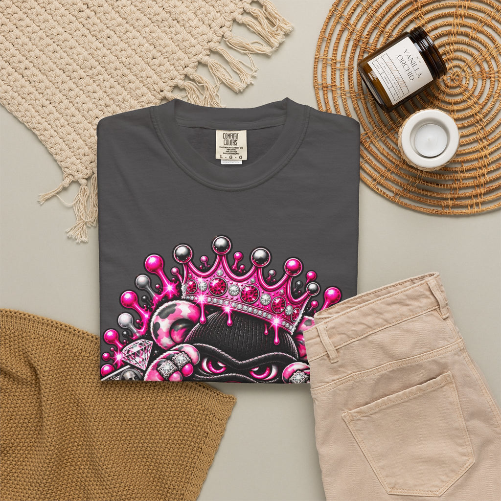 Unisex Garment-Dyed T-shirt-PINK CROWN MASK LOGO GLOCK -SCUMMIEBEARZ™