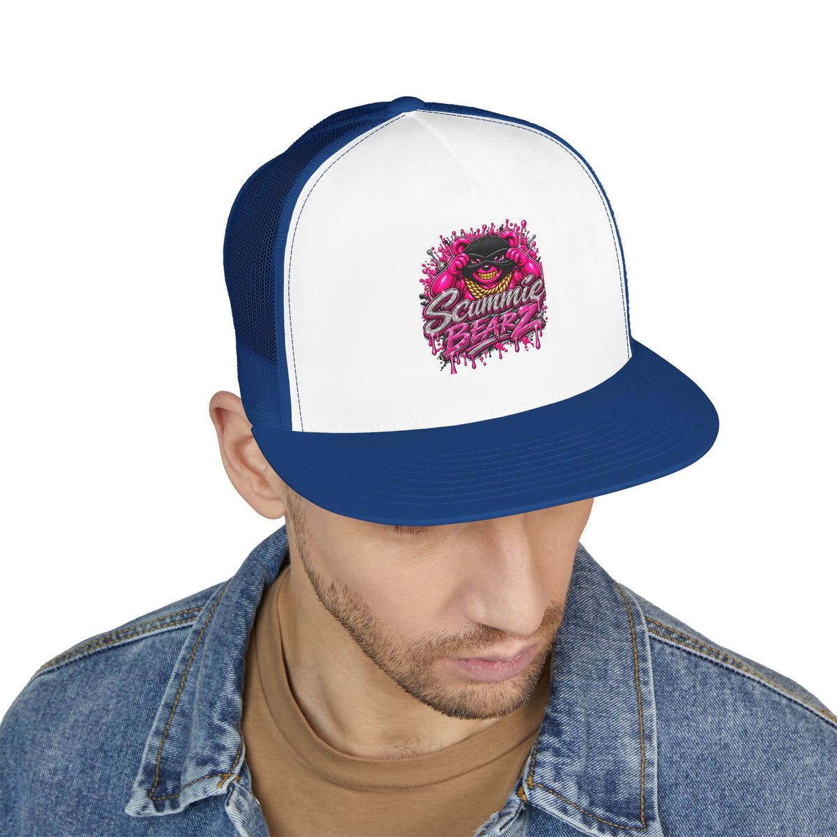 5 Panel Trucker Cap- PINK/SILVER MASK LOGO-SCUMMIEBEARZ™