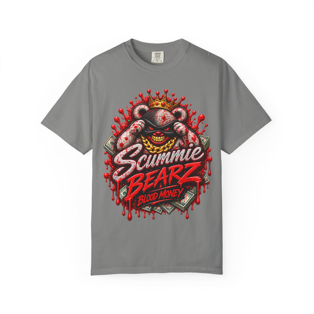 Unisex Garment-Dyed T-SHIRT-BLOOD MONEY GLOCK/MASK LOGO-SCUMMIEBEARZ™