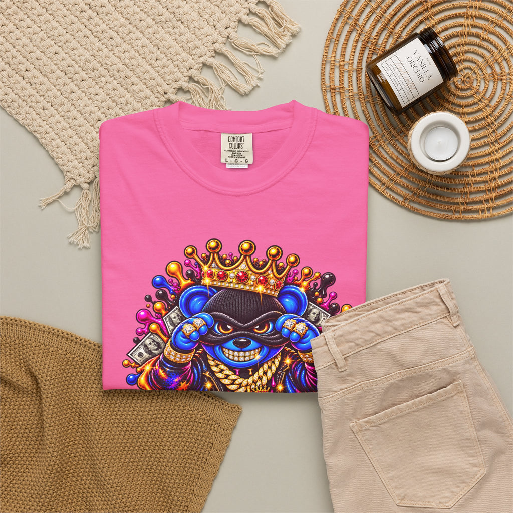 Unisex Garment-Dyed T-shirt-BLUE&PINK CROWN MASK LOGO MONEY GLOCK CROWN SB LOGO-SCUMMIEBEARZ™