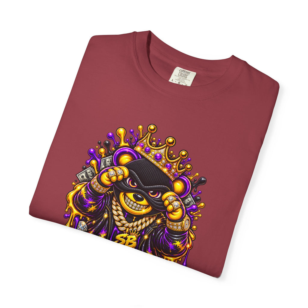 Unisex Garment-Dyed T-shirt-PURPLE&GOLD CROWN MASK LOGO GET SERVED CROWN SB LOGO-SCUMMIEBEARZ™
