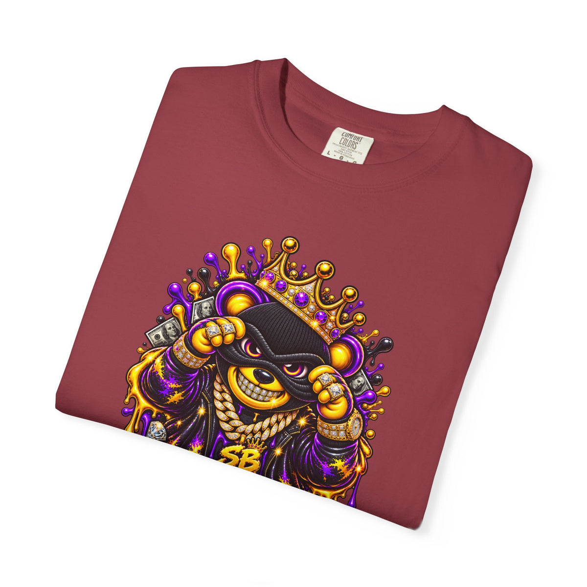 Unisex Garment-Dyed T-shirt-PURPLE&GOLD CROWN MASK LOGO GET SERVED CROWN SB LOGO-SCUMMIEBEARZ™