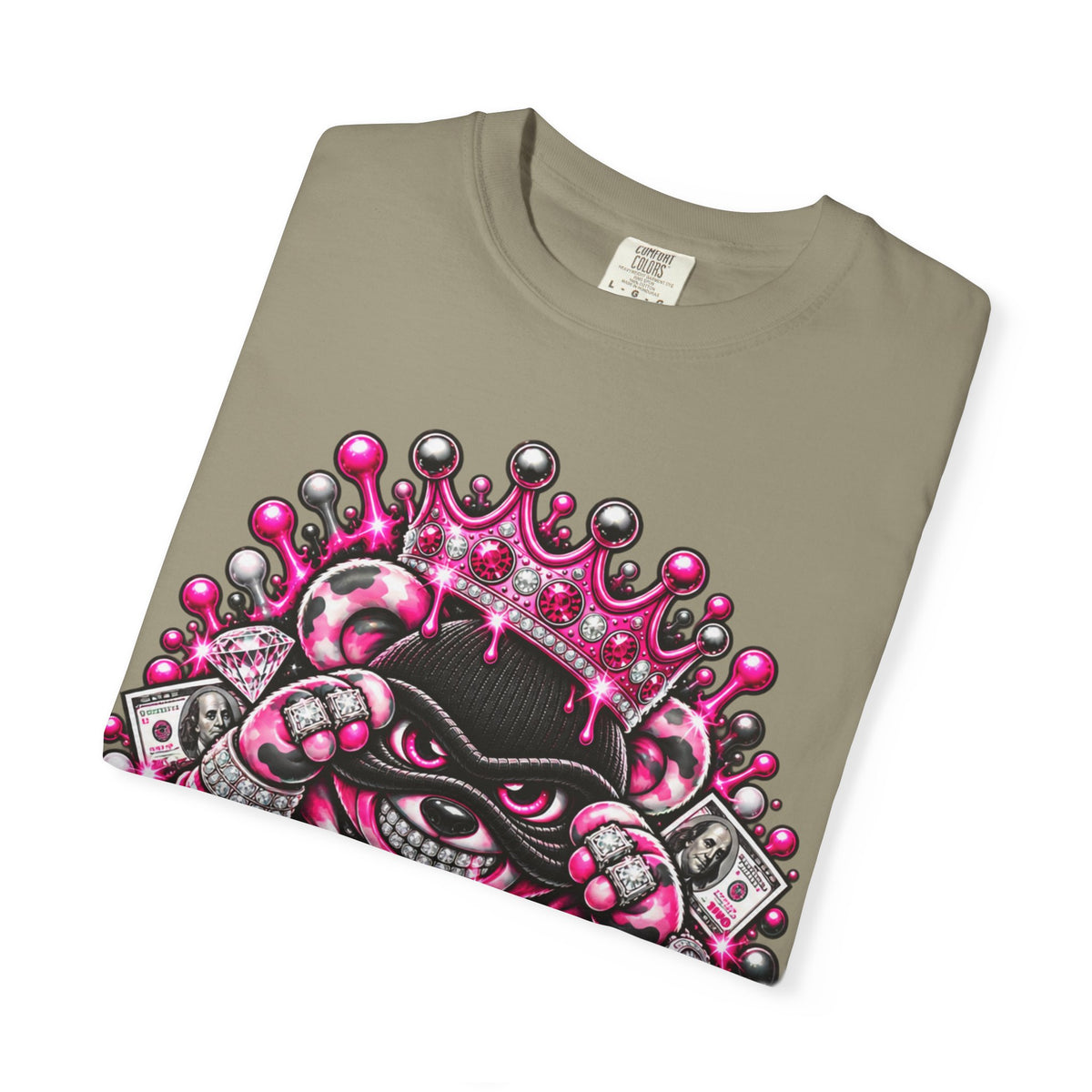 Unisex Garment-Dyed T-shirt-PINK CROWN MASK LOGO GLOCK -SCUMMIEBEARZ™