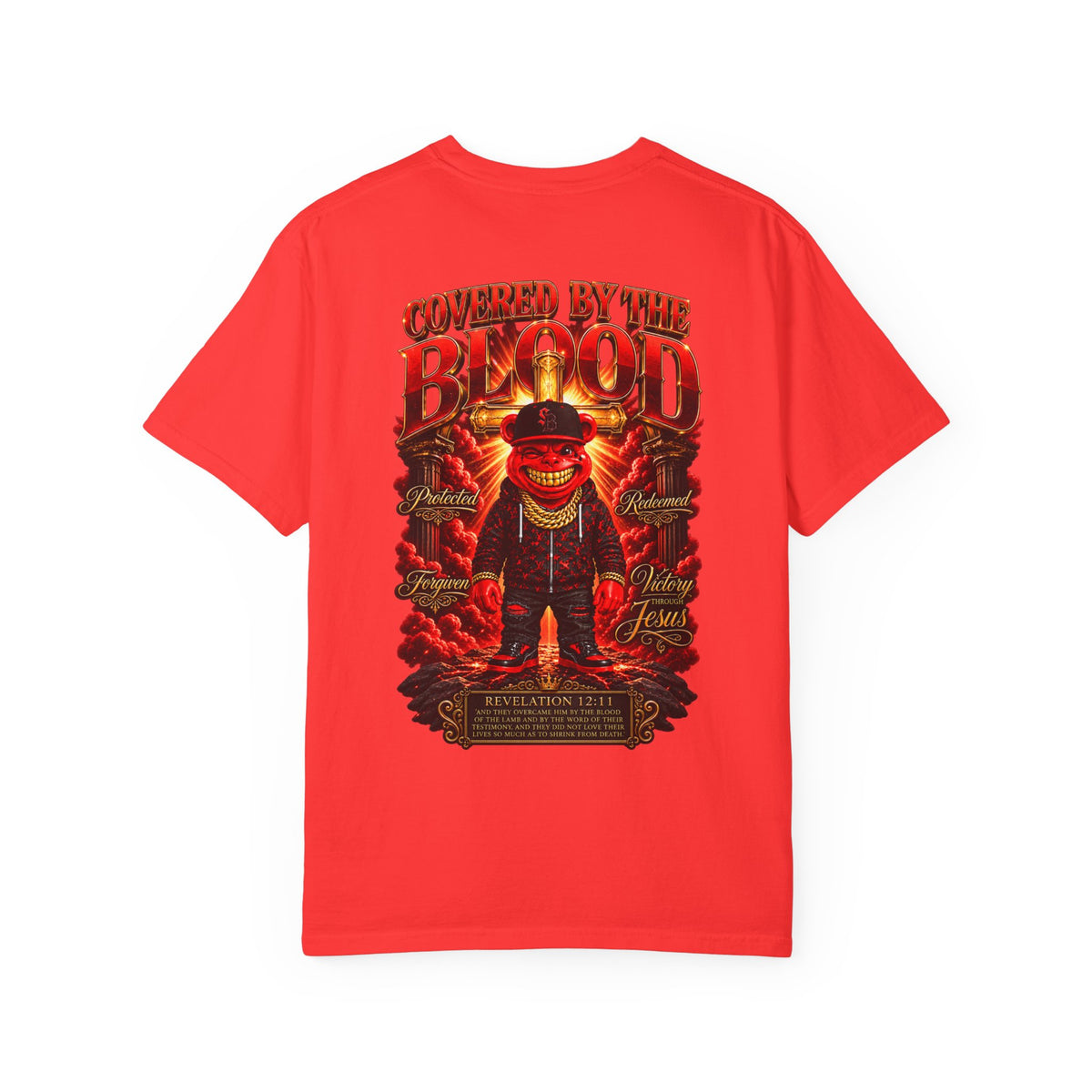 Unisex Garment-Dyed T-SHIRT- COVERED BY THE Blood/MASK LOGO-SCUMMIEBEARZ™