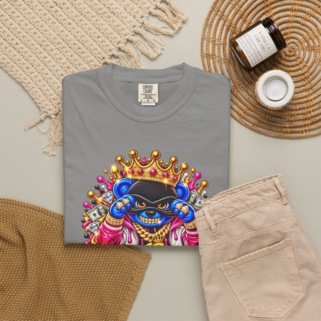 Unisex Garment-Dyed T-shirt-BLUE&PINK CROWN MASK LOGO PRAY BIG -SCUMMIEBEARZ™