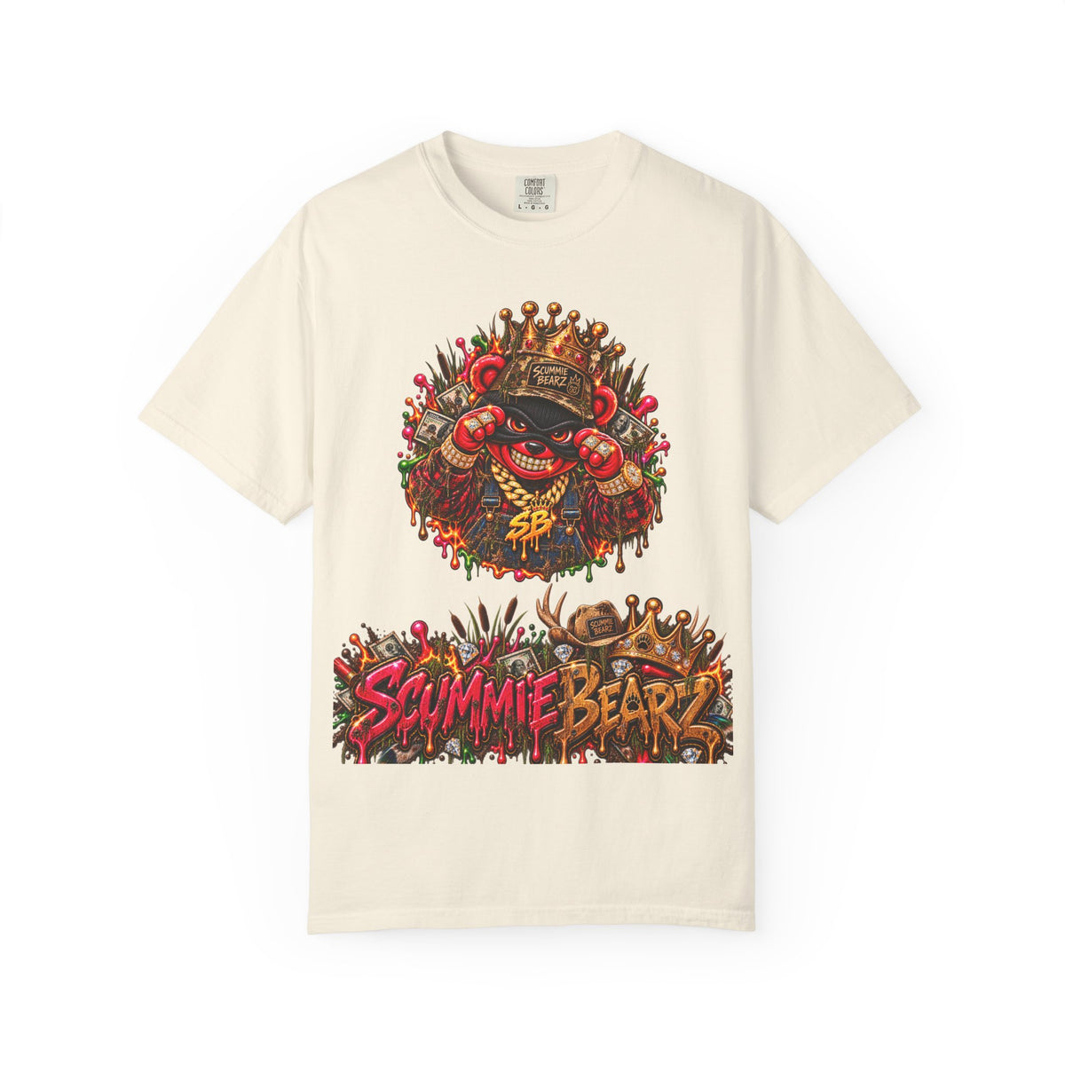 Unisex Garment-Dyed T-shirt-RED CROWN MASK LOGO HILLBILLY -SCUMMIEBEARZ™