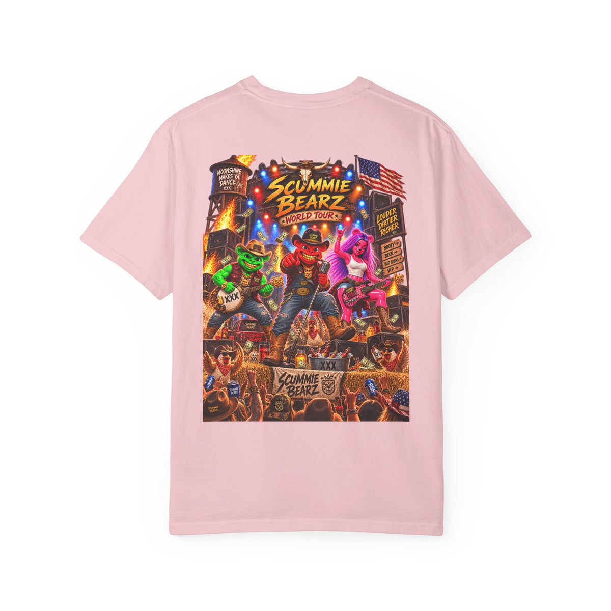 Unisex Garment-Dyed T-shirt--HILLBILLY WORLD TOUR/CROWN SB LOGO-SCUMMIEBEARZ™️