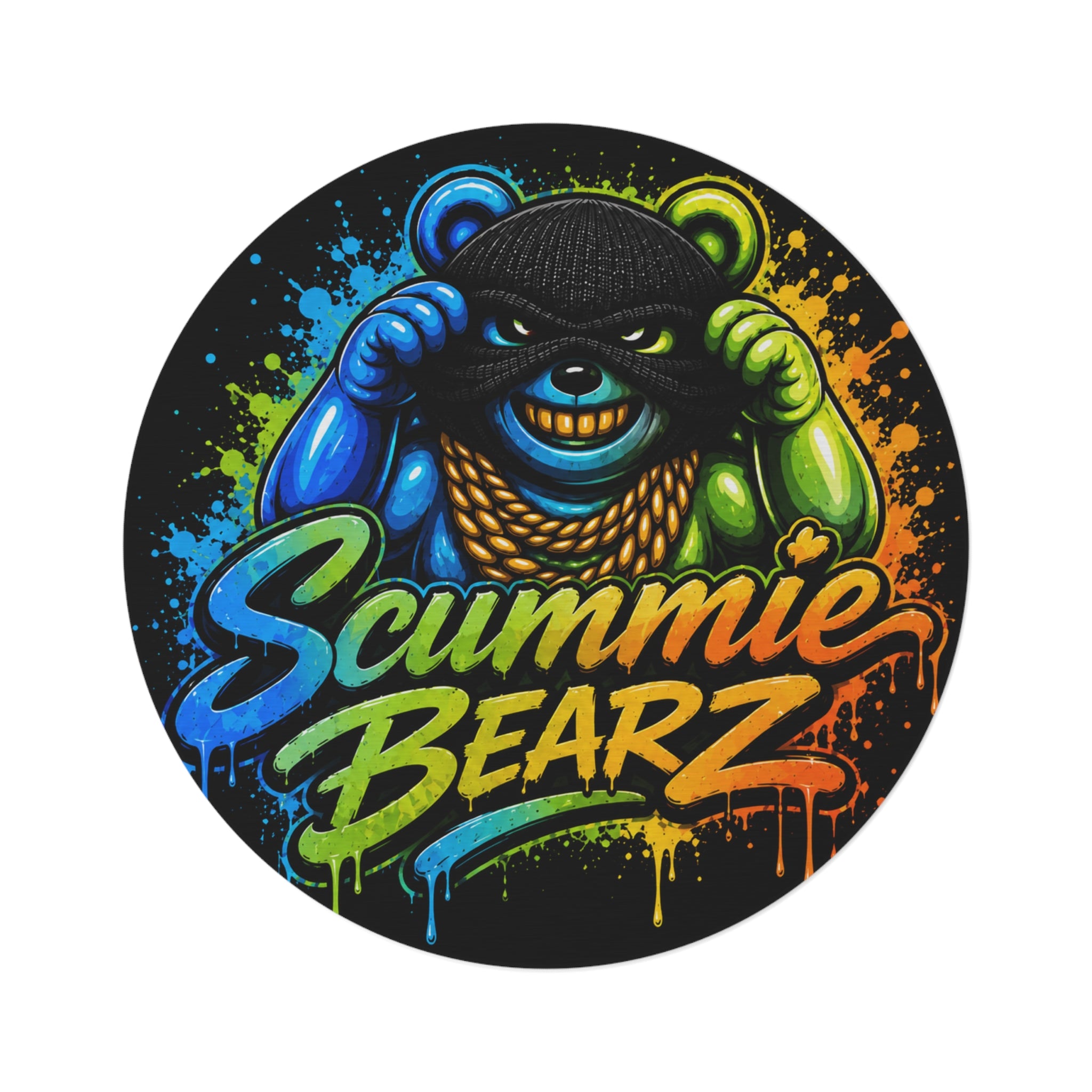 SCUMMIEBEARZ🔵 Blue/Green🟢Logo Round Rug